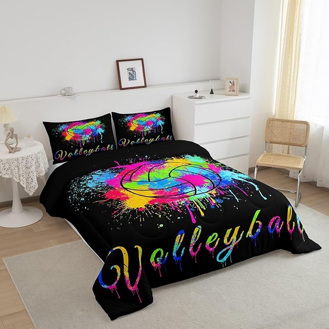 Feelyou Kids Volleyball Comforter Set Twin Size Sports Game Bedding Set for Boys Girls Teens Bedroom Decor Tie Dye Comforter Women Men Volleyball Player Duvet Set with 1 Pillow Case