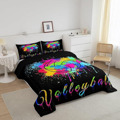 Feelyou Kids Volleyball Comforter Set King Size Sports Game Bedding Set for Boys Girls Teens Bedroom Decor Tie Dye Comforter Women Men Volleyball Player Duvet Set with 2 Pillow Case