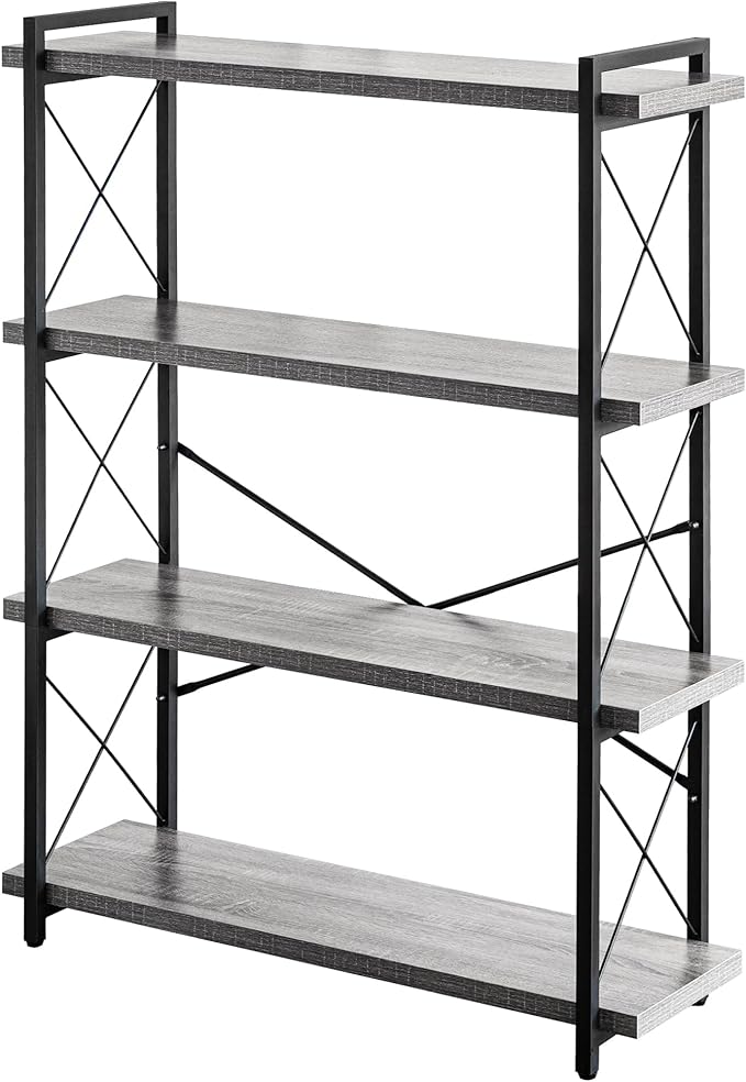 HCHQHS Bookshelf, 4-Tier Industrial Bookcase, Rustic Open Book Shelf, Freestanding Tall Bookshelves with Metal Frame
