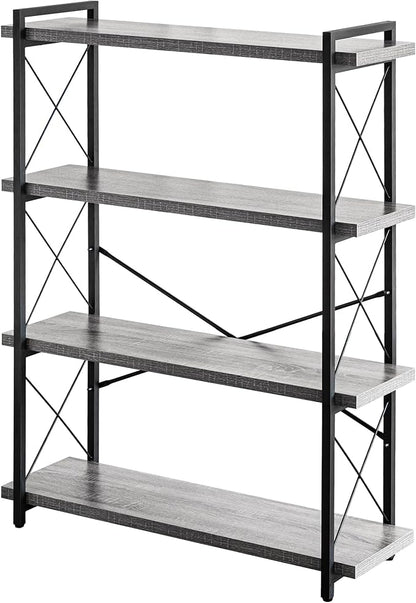 HCHQHS Bookshelf, 4-Tier Industrial Bookcase, Rustic Open Book Shelf, Freestanding Tall Bookshelves with Metal Frame