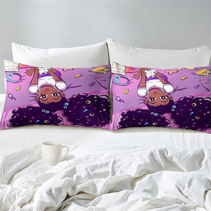 Pink Black Girl Comforter Sets for Girls, Soft African American Girls Full Size Comforter Sets for Girls Teens, 3Pcs Little Fluffy Afro Gilr Comforter Bedding Set with 2 Pillowcases, Full Size