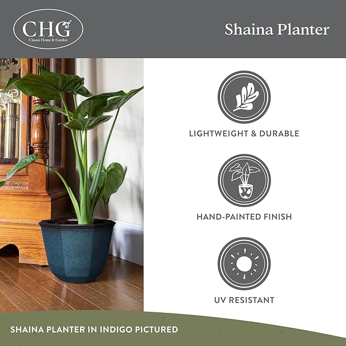 Classic Home and Garden Shaina Planting Pots - Lightweight Indoor & Outdoor Plant Pots - UV-Resistant Resin Flower Pots - Pot Planters for Flowers & Herbs (15” Weathered Copper)