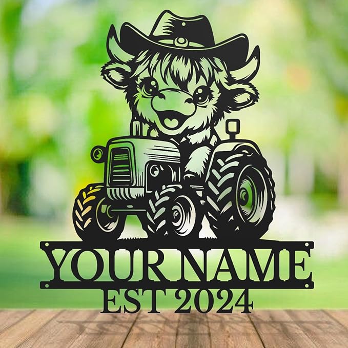 Personalized Highland Cow Name metal Signs,Custom Highland Cow Metal Shed Wall Decor,Black Metal Wall Art Plaques Outdoor wall Decorative Signage (Style B)