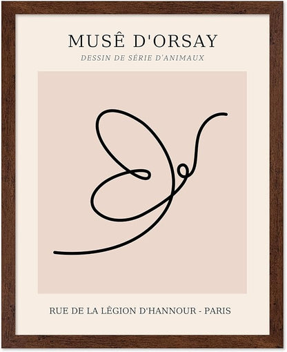 Poster Master Vintage Poster - Retro One Line Butterfly Drawing Print - Butterfly Line Art - Minimal Gift for Him, Her, Animal Lover - Abstract Decor for Home, Office, 11x14 Brown Framed