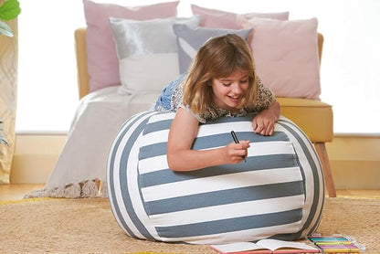 Aubliss Stuffed Animal Bean Bag Storage Chair, Beanbag Covers Only for Organizing Plush Toys, Turns into Bean Bag Seat for Kids When Filled, Large 38"-Canvas Stripes Grey/White