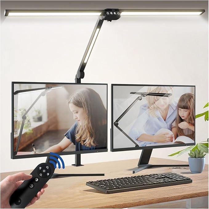 Desk Lamps for Home Office,3 Light Bars LED 4 Color Modes & 5 Brightness Table Lamp,24W Auto Off Timer Memory Function Drafting Desk Light with Clamp,Eye-Friendly Workbench Architect