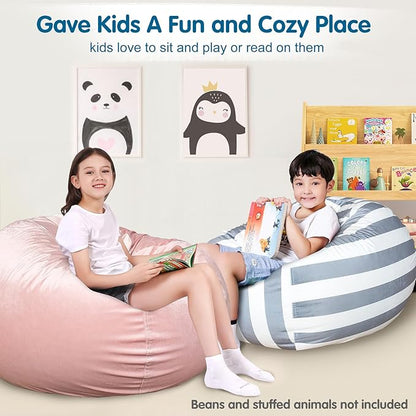 Lukeight Stuffed Animal Storage Bean Bag Chair Cover for Kids, Zipper Beanbag Chair Cover for Organizing Toddler & Kids' Rooms Plush Toys (Gray+white Velvet, Large)