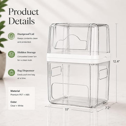 Trash Bag Dispenser & Dishwasher Pods Organizer, Clear Acrylic Garbage Bag Holder Under Sink Organizer With Removable Lid, Laundry Pods Container for Kitchen Pantry Laundry Room (3IN1 Dispenser)