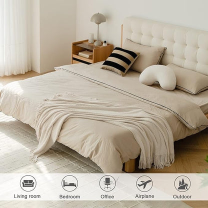 lifein Throw Blanket for Couch, Soft Boho Decor Bed Throw,Cozy White Chenille Knitted Small Farmhouse Lightweight Throw for Spring(White/Cream,50 * 60")