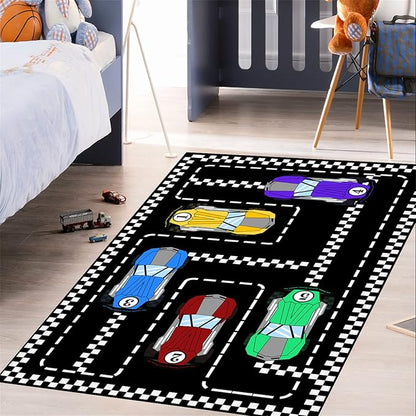 Car Rug Race Car Rug Car Track Rugs for Boys Race Track Carpet Race Car Track Rug Car Rug for Boys Room Car Rug Play Mat Car Carpet for Kids Rugs for Boys Bedroom,Black 4'×5'