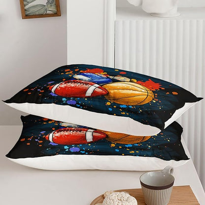 Axolotl Ball Game Bedding Set Queen,Basketball Comforter Set Sports Bedding,Volleyball Comforter Set Soccer Bedding,Football Comforter Colorful Grunge Style for Kids Boys Teens,1 Quilt 2 Pillowcases