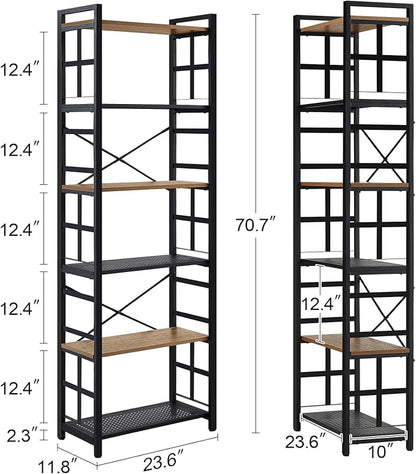 HOMBAZAAR Bookshelf,6 Tier Tall Bookshelf with Metal Frame,Open Bookshelves and Bookcases,Industrial Book Shelf for Living Room,Home Office and Bedroom,Rustic Brown