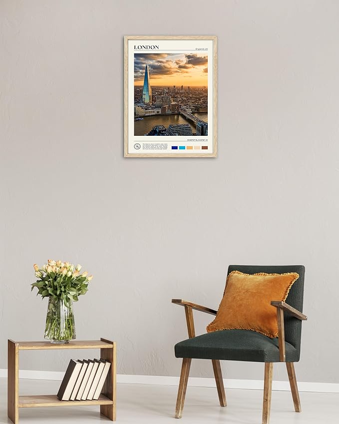 HesenDot Natural OAK Wood Framed London City Wall Art,12x16in Landscape Canvas Wall Print Poster,Classic Urban Landmark Wall Decor for Living Room,Bedroom,Office Gallery Set of 1