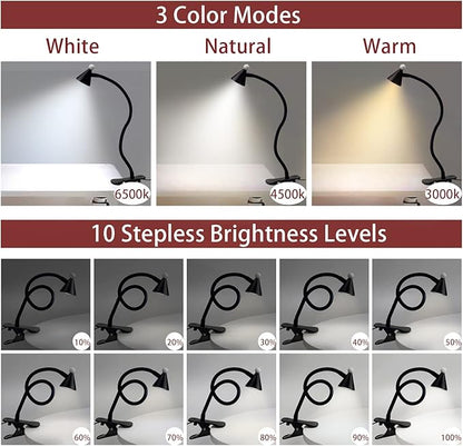 LED Desk Lamp with Clamp,Reading Light with Long Flexible Gooseneck,Clamp Light for Reading,Bed Lights for Headboard,Book Light for Kids with 30 Adjustable Color Modes,Clamp Lamp for Home, Black