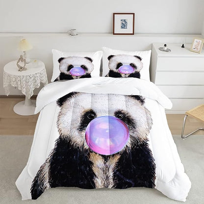 CVHOUSE Panda Bedding Set,Panda Comforter Full,Cute Panda Comforter Set for Girls Kids Teens,Kawaii Panda Quilt Set with 1 Comforter and 2 Pillow Cases- 3 Piece