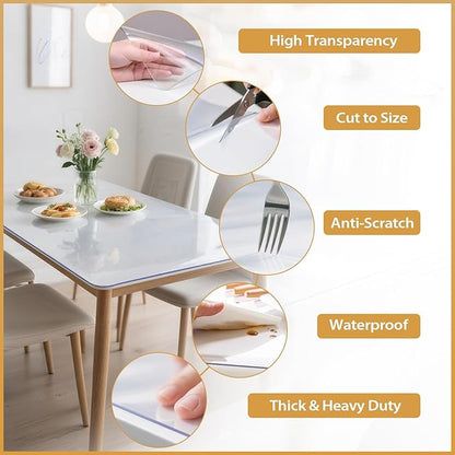 Frosted Table Protector 42 x 78 Inch, 1.9mm Thick Waterproof PVC Plastic Table Cover, Durable Table Pad for Dining Room, Kitchen, Writing Desk, and Coffee Tables