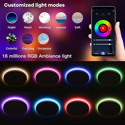 TALOYA Smart Ceiling Light Fixture 10 Inch Flush Mount Led with RGB Night Light, Compatible with Alexa Google Assistant, 2.4G WiFi Ceiling Mount Lamp for Kids’ Room