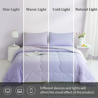 COTTEBED Reversible Ultra-Soft Purple and Light Pink King Size Bed Comforter Set, Jersey Knit T-Shirt Feel Cute Comy Bedding Down Blanket Quilt & Pillowcase Lightweight All Season California Cal King