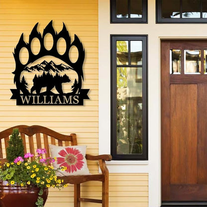 Personalized Bear Paw Metal Wall Decor, Rustic Forest Bear Wilderness Sign, Forest for Living Room Indoor Decor, Rustic Cabin Hunting Bear Paw Signs