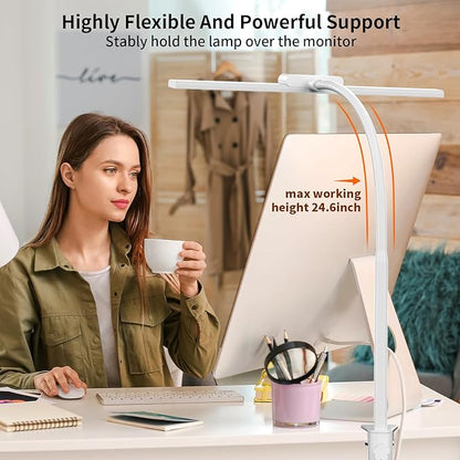 KableRika Desk Lamp,Led Desk Lamps with Clamp,Architect Desk Lights for Home Office Desktop Office Lamp 4-Brightness 4-Color Eye Care Overhead Table Lamp for Computer Monitor Study Reading White