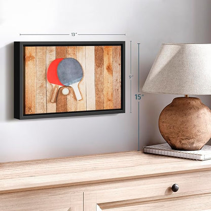 ElephantStock Ping Pong Wall Art - Horizontal Framed Canvas - 1-Piece Living Room Wall Decor - Photography Canvas Print - Brown and Red Decor for Wall - 13" X 9"