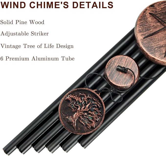 Wind Chimes for Outside, Tree of Life Deep Tone Vintage Wind Chime Outdoor Clearance, Sympathy/Memorial/Festivals/Birthday Gift for Mom Dad Grandma, Home Garden Patio Decor (32" Tree of Life)