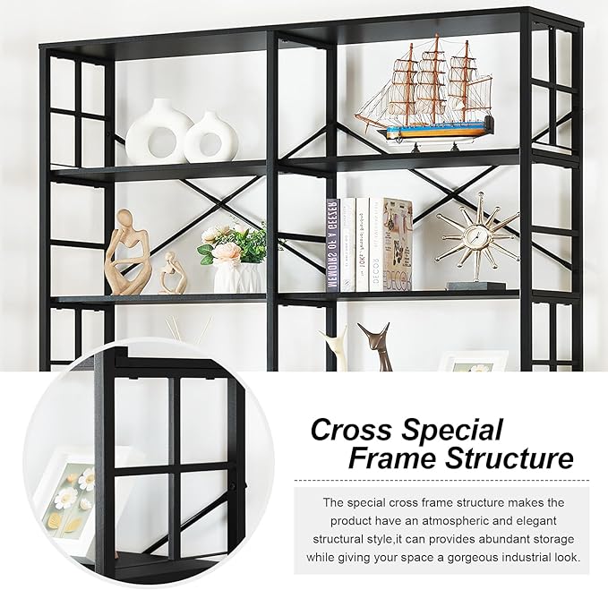 HOMISSUE Tall Bookshelf, 84" Bookshelves and Bookcases Double Wide 7-Tier Bookshelf, Tall Bookcase Wood Style and Metal Open Display Shelves for Living Room Home Office