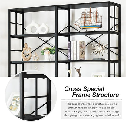 HOMISSUE Tall Bookshelf, 84" Bookshelves and Bookcases Double Wide 7-Tier Bookshelf, Tall Bookcase Wood Style and Metal Open Display Shelves for Living Room Home Office