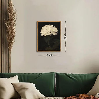 Framed Wall Art for Living Room – Vintage White Hydrangea Oil Painting Canvas Prints, Aesthetic Bedroom Wall Art, Kitchen Decor for Shelves, Bathroom Office Artwork Wall Decor – 8x10in