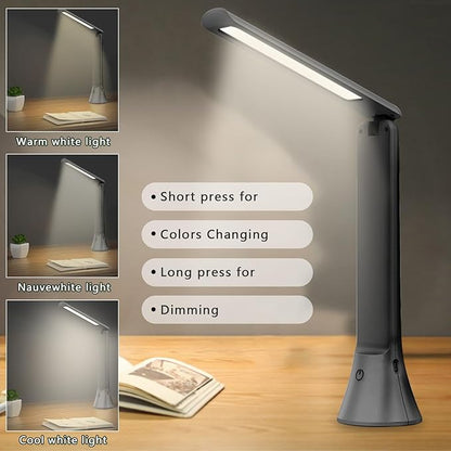 Rechargeable Desk Lamp with Flashlight Function, Battery Powered Desk Lamps for Home Office, Portable Foldable LED Desk Lamps, Cordless Desk Lamps, Small Lamps for Small Spaces, Black