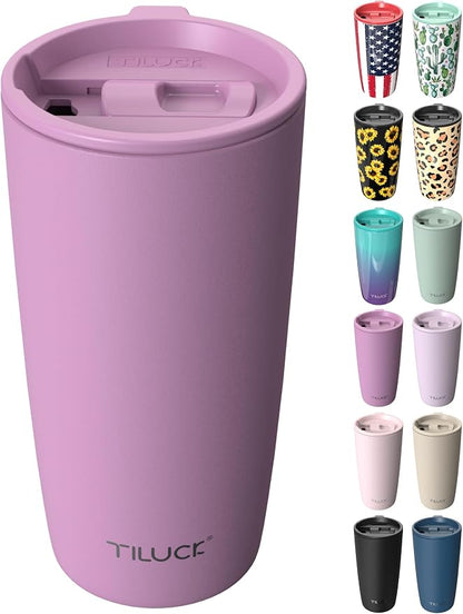 TILUCK 20 oz Insulated Coffee Tumbler with BPA-Free Lid | Travel Coffee Mug, Dishwasher Safe, Cup Holder Friendly, Double-Wall Vacuum Insulation for Hot & Cold Drinks, Matte Lilac