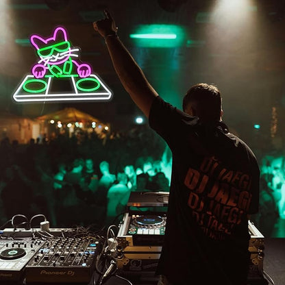 Cat DJ Player Neon Sign Dimmable DJ Player Led Neon Light for Wall Decor USB Powered Cool Neon Light Sign for Bar Party Man Cave Bedroom Art Wall Decoration