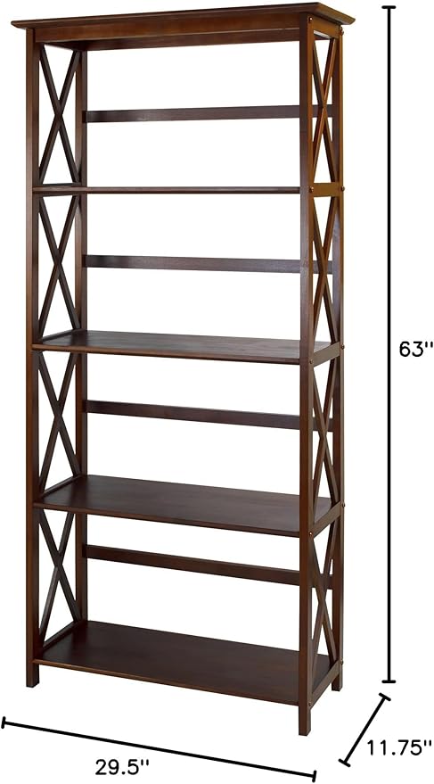 Casual Home Montego 5-Shelf Bookcase, Walnut (New)