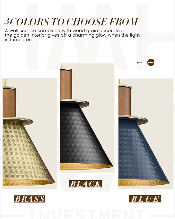 Black and Gold Wall Sconces, HWH Industrial Sconces Wall Lighting Indoor Vanity Barn Light Fixture, Gooseneck Wall Lamp for Bathroom Bedside Bedroom Kitchen, Hammered Metal Shade, 5HZG74B-L BK+BG