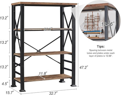 HOMBAZAAR Bookshelf, 4-Tier Industrial Bookshelf, Etagere Bookcases and Bookshelves, Tall Bookshelf Storage Organizer, Freestanding Bookshelf for Living Room, Bedroom and Home Office, Brown