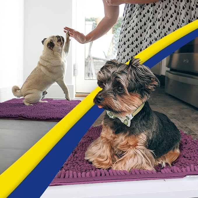 Muddy Mat® Original Dog Door Mat for Muddy Paws, Super Absorbent Microfiber, Non-Slip Washable Pet Rug, Quick Dry Chenille Entryway Carpet, Machine Washable Indoor Outdoor mat, Dark Purple 35"x60"