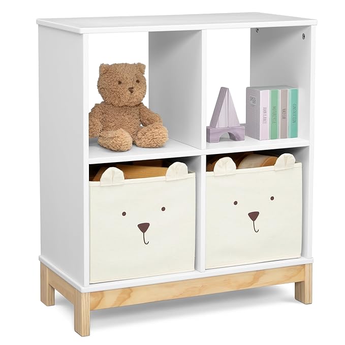 Delta Children babyGap Oxford 6-in-1 Convertible Crib + Brannan Bear Bookcase with Bins + Brannan Bear Wall Shelf with 4 Hooks, Bianca White/Natural (Bundle)