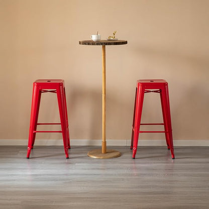4-pcs 30-inch Backless Metal Bar Stool Stackable Heavy-Duty Counter-Height Chair for Home Bars Patios Kitchen Islands Cafes Restaurants Bistros and Dining Areas for Indoor & Outdoor, Red
