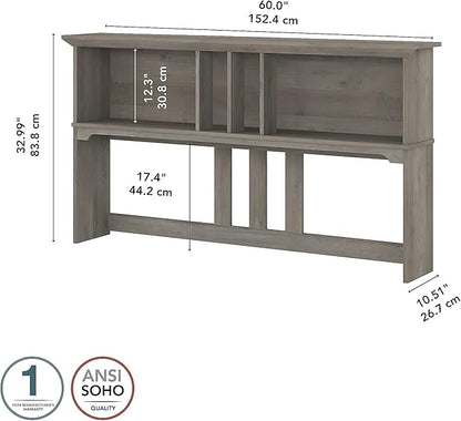 Bush Furniture Salinas Hutch, Desk Attachment with Shelf Storage for Home Office, 60W, Driftwood Gray