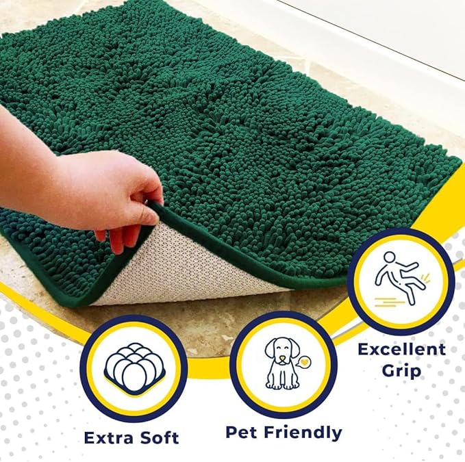 Muddy Mat® Shown on TV – Super Absorbent Microfiber Dog Door Mat for Muddy Paws, Non-Slip Washable Pet Rug, Quick Dry Chenille Entryway Carpet, Machine Washable Indoor Outdoor mat, Dark Green 72"x48"