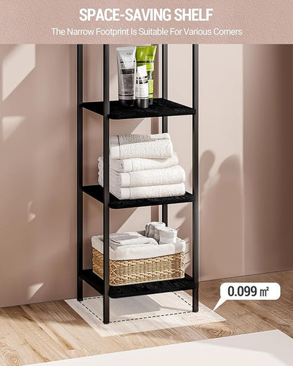 Bookcase Bookshelf, 4-Tier Narrow Book Shelf, Industrial Coner Shelf Storage Organizer, Slim Shelving Unit for Home Office, Living Room, Bedroom, Kitchen, Black BC24404B