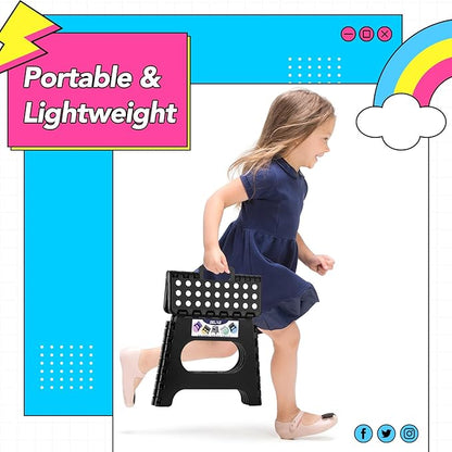 Delxo Folding Step Stool,11 Inch Non-Slip Foldable Step Stools for Kids and Adults,Portable Foldable Step Stool Lightweight Small Folding Stool with Handle for Kitchen Bathroom in Black,1 Pack
