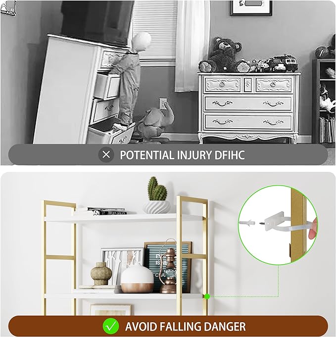 Shintenchi 5 Tiers Bookshelf, Classically Tall Bookcase Shelf,Industrial Book Rack,Modern Book Holder in Bedroom/Living Room/Home/Office, Storage Rack Shelves for Books/Movies,Gold