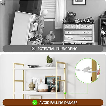 Shintenchi 2 Pieces 5 Tiers Bookshelf, Classically Tall Bookcase Shelf, Industrial Book Rack, Modern Book Holder in Bedroom/Living Room/Home/Office, Storage Rack Shelves for Books/Movies-Gold