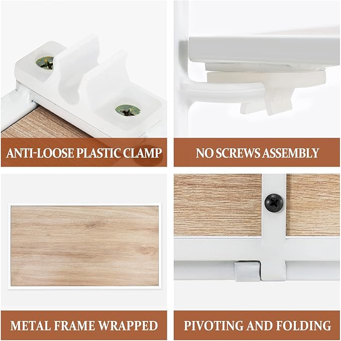 No Assembly Folding Bookshelf for Living Room, 2 Tier White Collapsible Book Shelf for Home Office, Portable Bookcase Storage Organizer