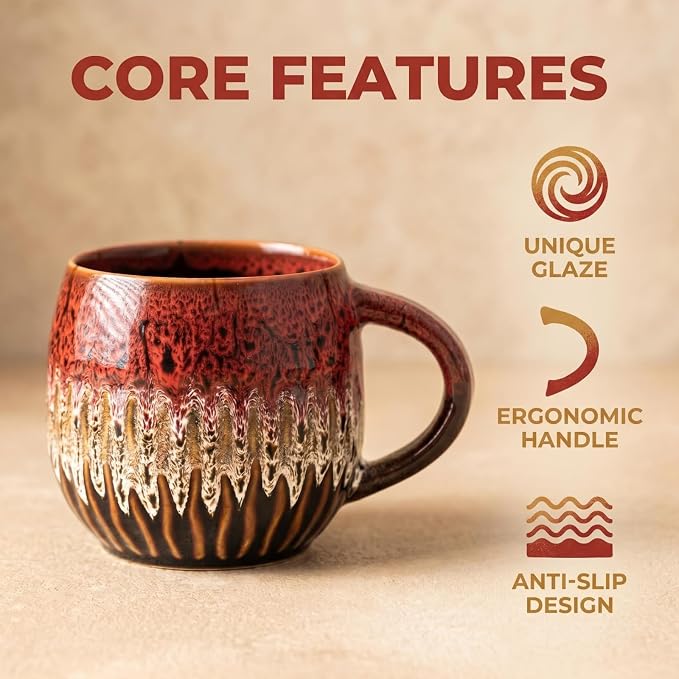 Large Ceramic Coffee Mug - 20oz Big Tea Cup, Red, Set of 4 | Large Tea Mug, Microwave Safe, Dishwasher Safe