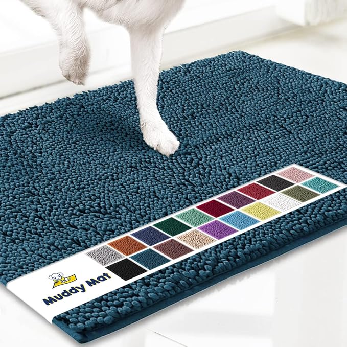 Muddy Mat® Shown on TV–Super Absorbent Microfiber Dog Door Mat for Muddy Paws, Non-Slip Washable Pet Rug, Quick Dry Chenille Entryway Carpet, Machine Washable Indoor Outdoor mat–Atlantic Blue 35"x24"