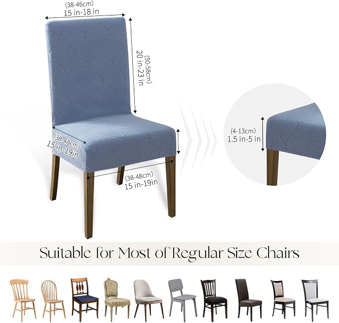 MOSAYT 100% Waterproof Dining Room Chair Covers Set of 4, Super Fit Stretch Jacquard Parson Chairs Slipcovers Removable Washable Chair Seat Protectors for Home, Kitchen, Banquet (Light Blue - XL)