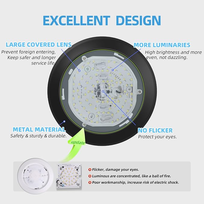 ECOELER 5/6 Inch Dimmable LED Disk Lights, 16.5W Recessed Retrofit Ceiling Downlight, 1100lm 3000K Warm White, Low Profile Flush Mount Disk Light for J-Box or Recessed Can, ETL-Listed, Black, 12 Pack