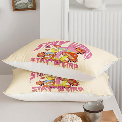Axolotl Cartoon Mushroom Comforter Set Full,Colorful Mushrooms Bedding Girls Bedding Set,Floral Comforter Set Red Pink Flower,Cute Mushroom Bedding Set for Kids Boys Girls Teens,1 Quilt 2 Pillowcases